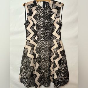 Fire LA Dress Beige Lining With Black Lace Designed Shell Size Large Back Zipper